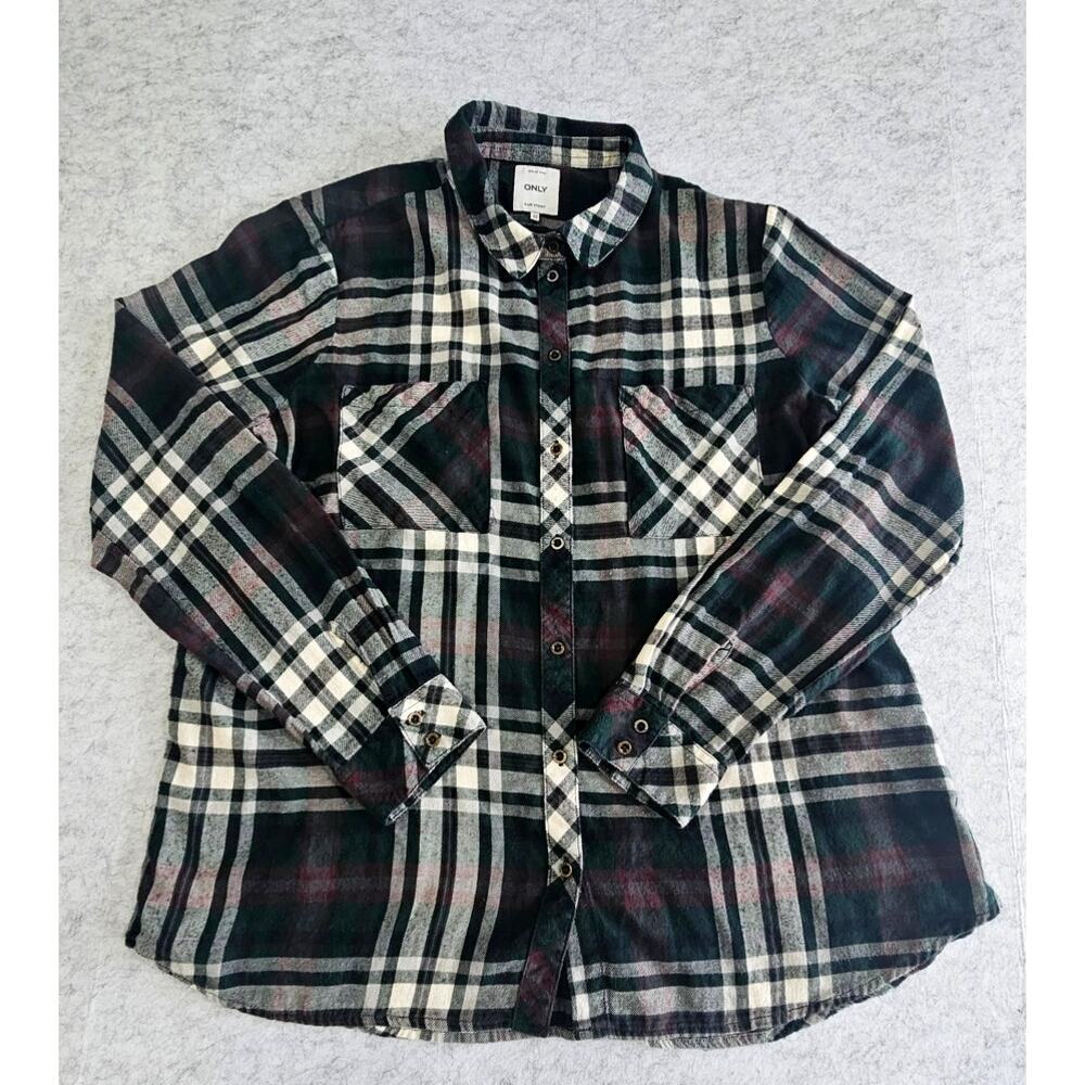 Only Long Sleeve Plaid Shirt, Claire Haley, Green White Red, Sz 42, US Sz 6 or M